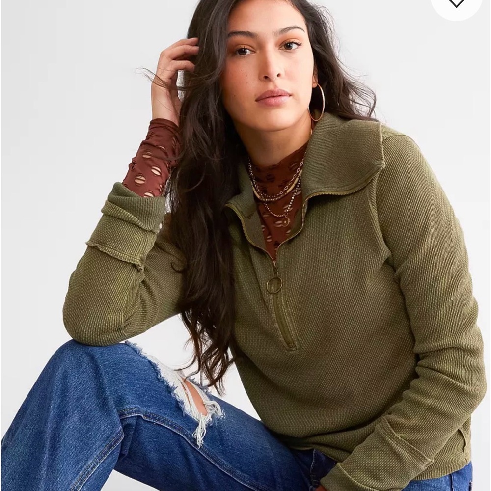 2 PIECE SET!! NWOT BKE Olive Green Half-Zip Waffle Pullover & Layering Top